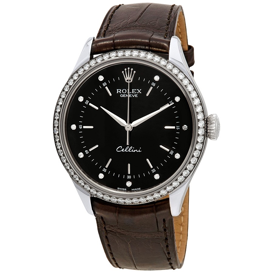 Cellini Time Black Diamond Dial Ladies Leather Watch